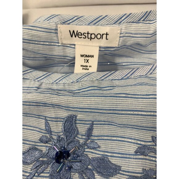Westport Women's Striped Blue Blouse - Picture 3 of 6